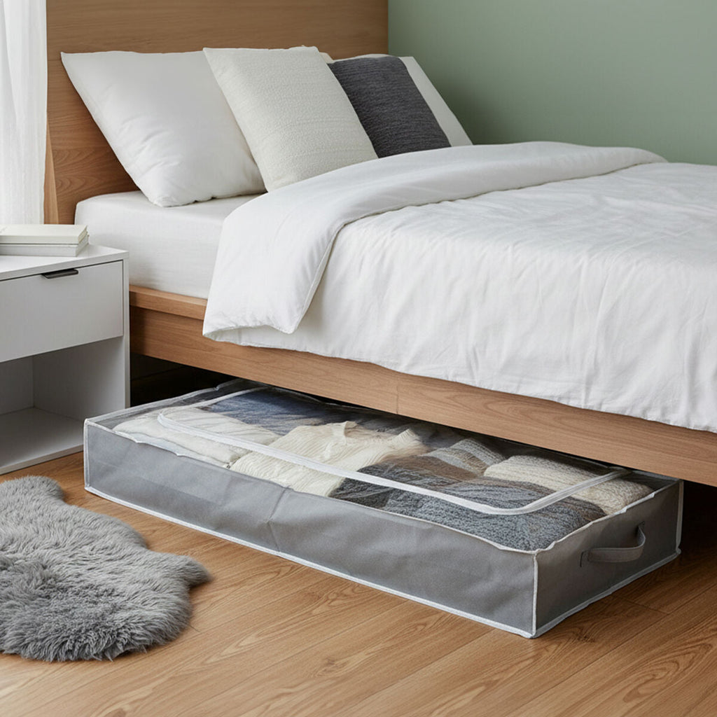 Orsina Tavia Underbed Storage Bag with Window – Grey Fabric Organizer