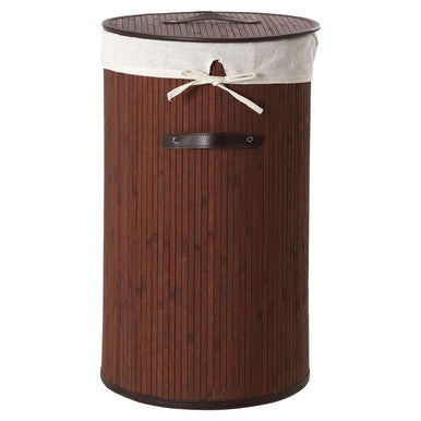 Orsina Round Bamboo Laundry Hamper – Eco-Friendly Storage, Dark Brown