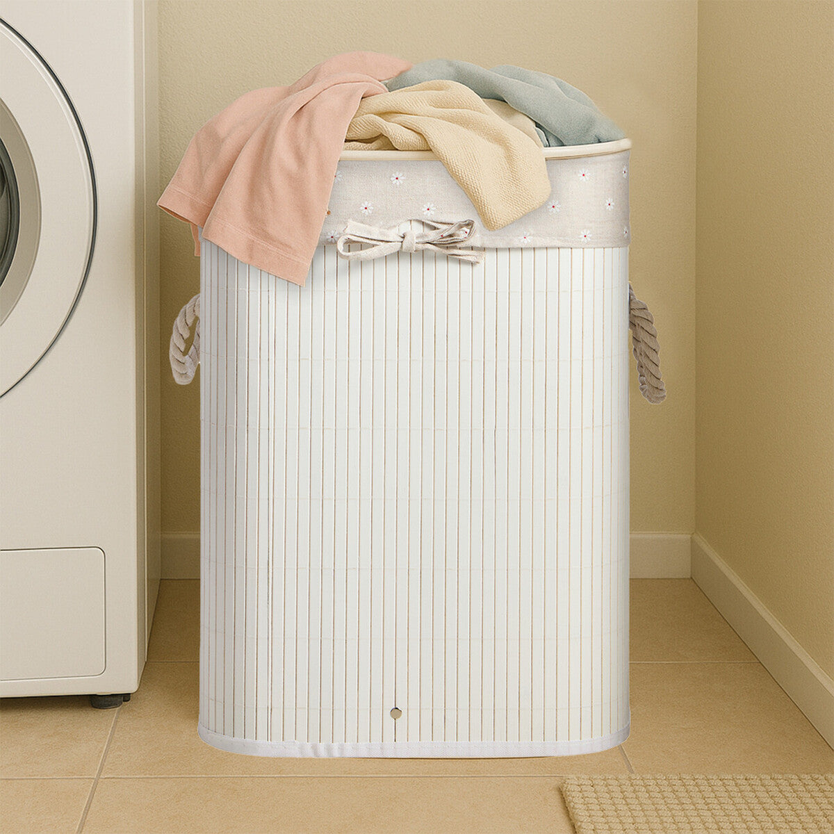Orsina White Square Laundry Hamper – Modern Eco-Friendly Bamboo Storage