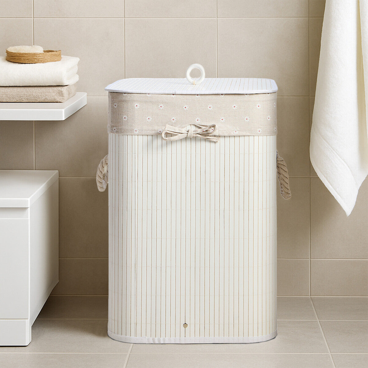 Orsina White Square Laundry Hamper – Modern Eco-Friendly Bamboo Storage