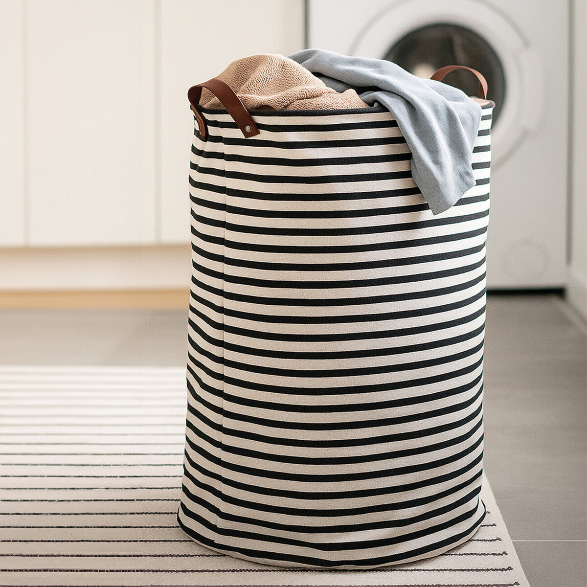 Orsina Striped Laundry Bag – Black and Natural Minimalist Storage