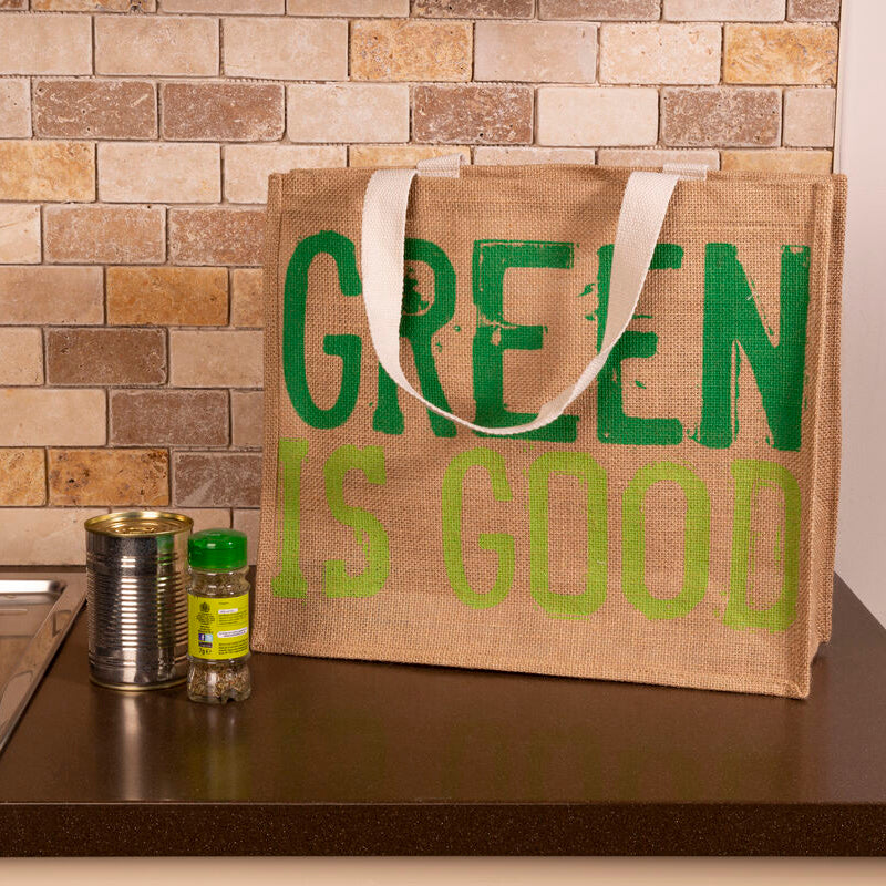 Orsina Jute Shopping Bag – Jade Green Reusable Grocery Tote Bag