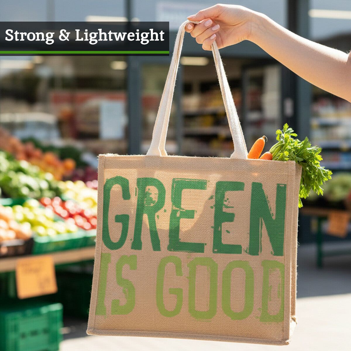 Orsina Jute Shopping Bag – Jade Green Reusable Grocery Tote Bag