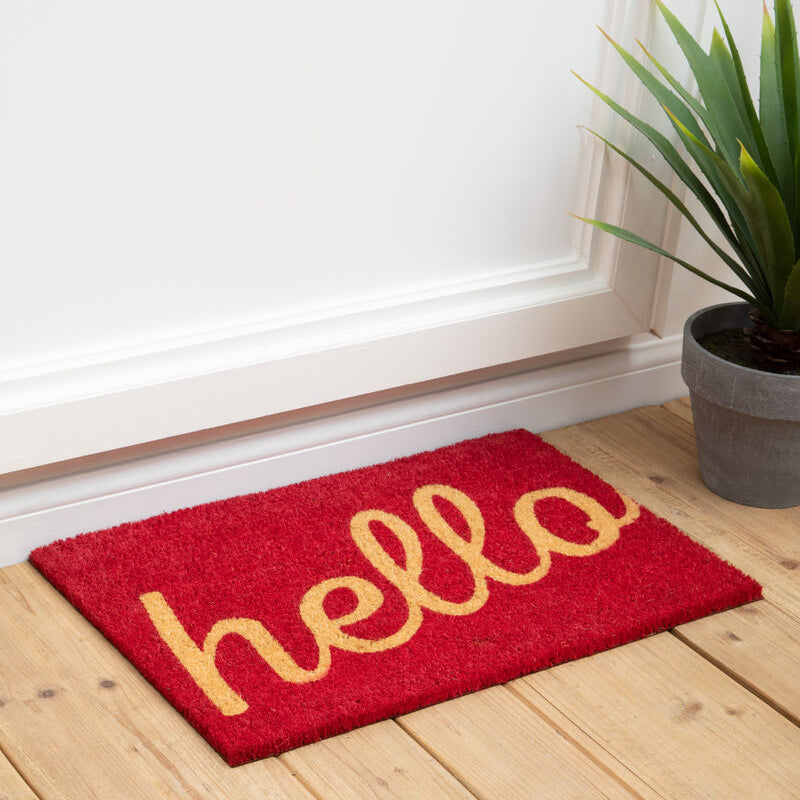 Orsina Red Hello Coir Doormat – Eco-Friendly Indoor Outdoor Entrance Mat
