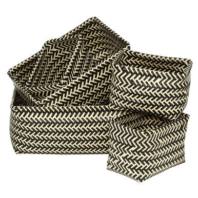 Orsina Nautical Woven Storage Baskets | Black & White Set of 5