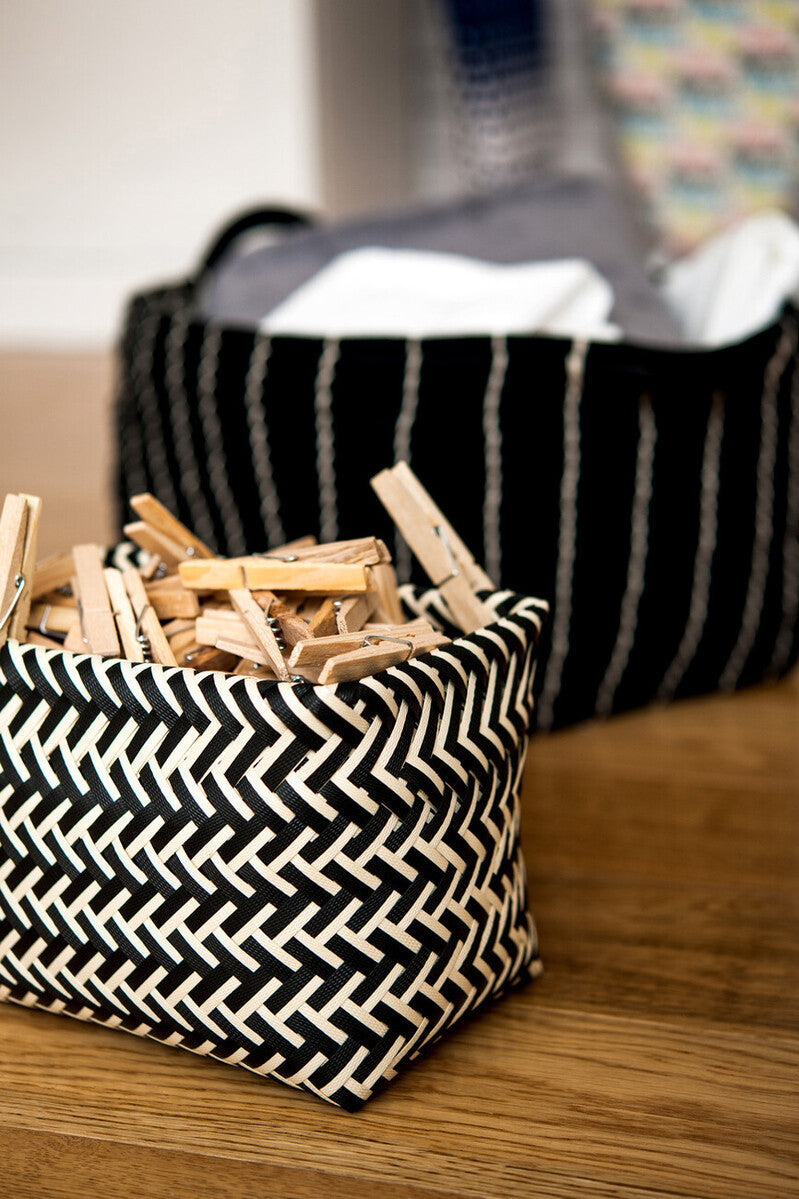 Orsina Nautical Woven Storage Baskets | Black & White Set of 5