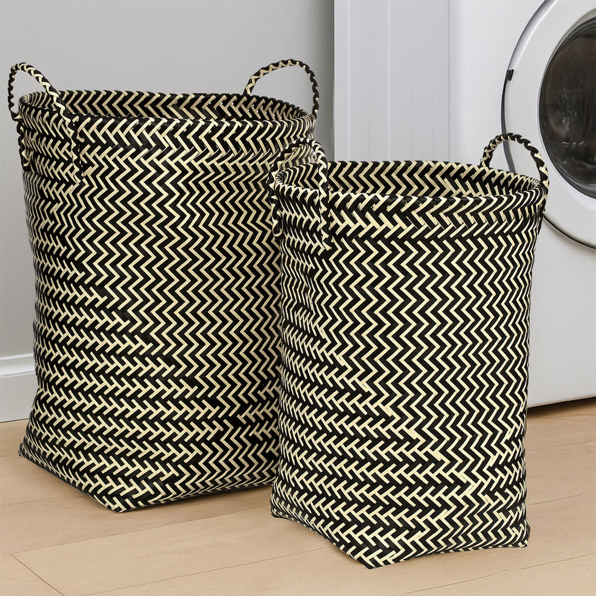 Orsina Woven Storage Baskets – Set of 2 Black & White Zigzag Baskets