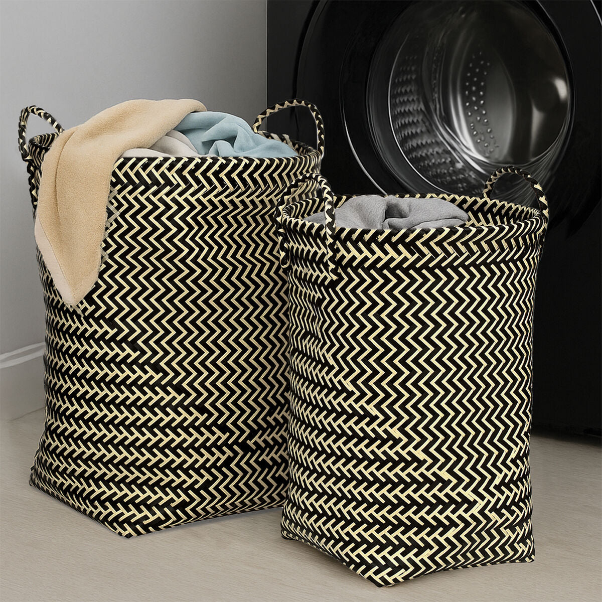 Orsina Woven Storage Baskets – Set of 2 Black & White Zigzag Baskets