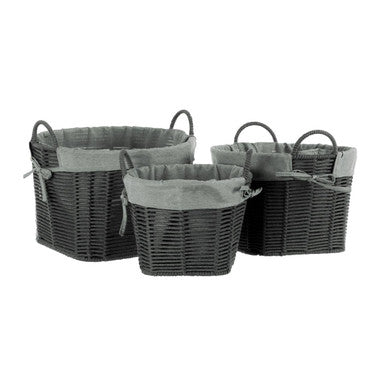 Orsina Lida Grey Round Cotton Rope Storage Baskets - Set of 3