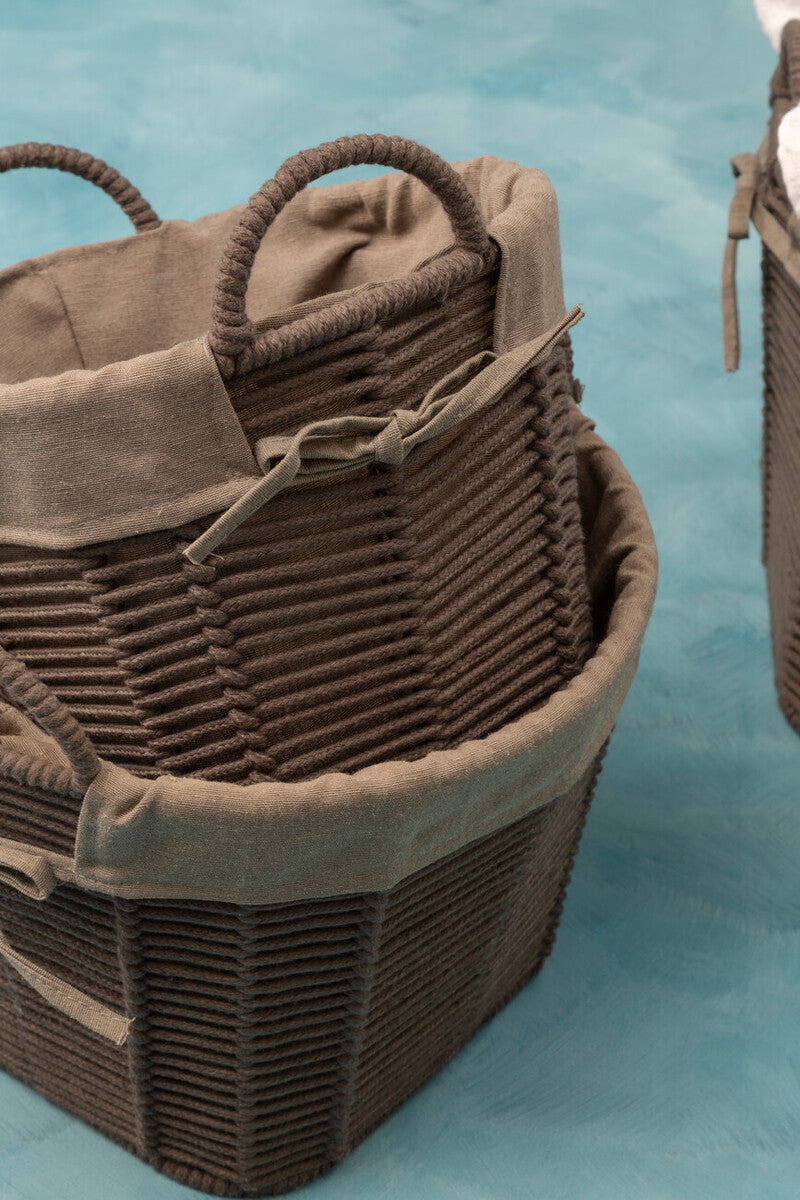 Orsina Lida Grey Round Cotton Rope Storage Baskets - Set of 3