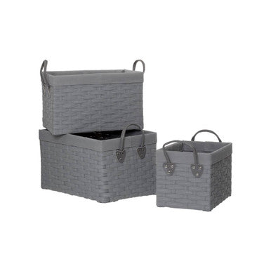 Orsina Lida Grey Lattice Woven Storage Baskets - Set of 3 Rectangular