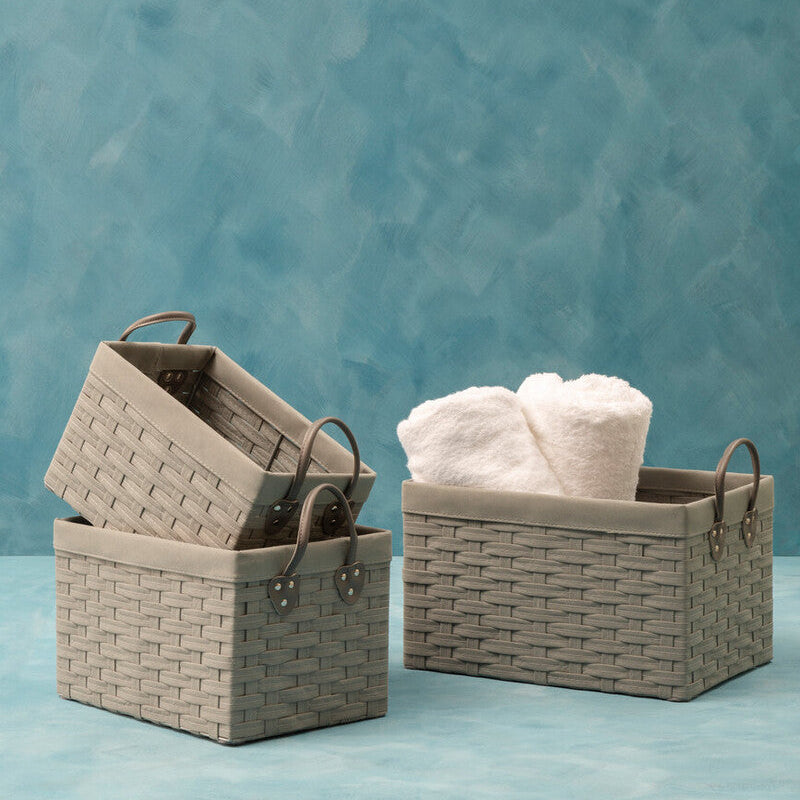 Orsina Lida Grey Lattice Woven Storage Baskets - Set of 3 Rectangular