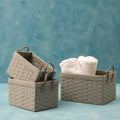 Orsina Lida Grey Lattice Woven Storage Baskets - Set of 3 Rectangular