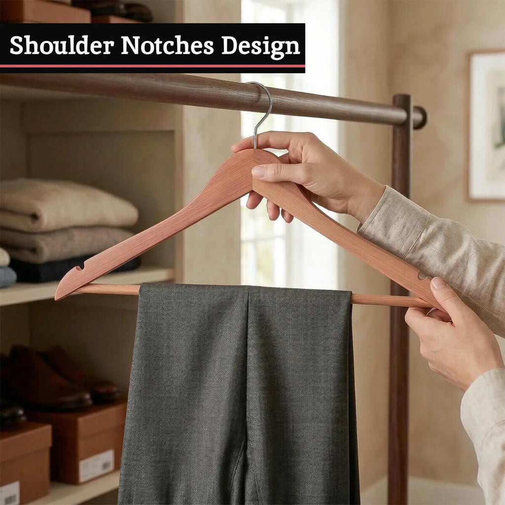 Orsina Cedar Wood Clothes Hanger with Notches – Luxury Garment Care