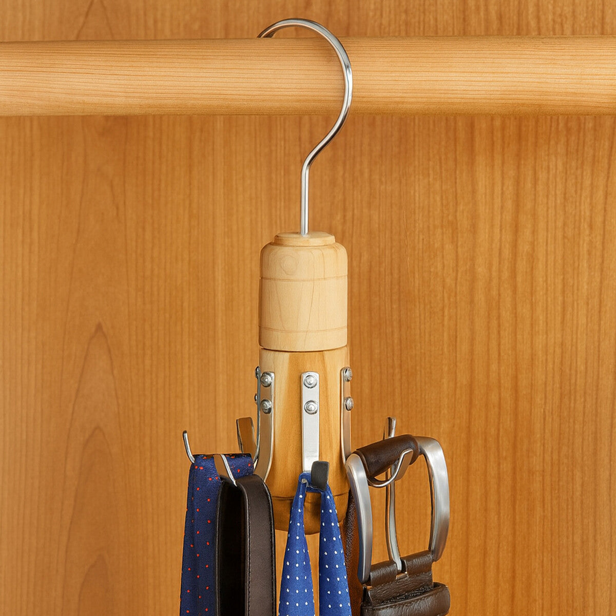 Orsina Cedar Wood Tie and Belt Hanger – 6 Hook Luxury Wardrobe Organizer