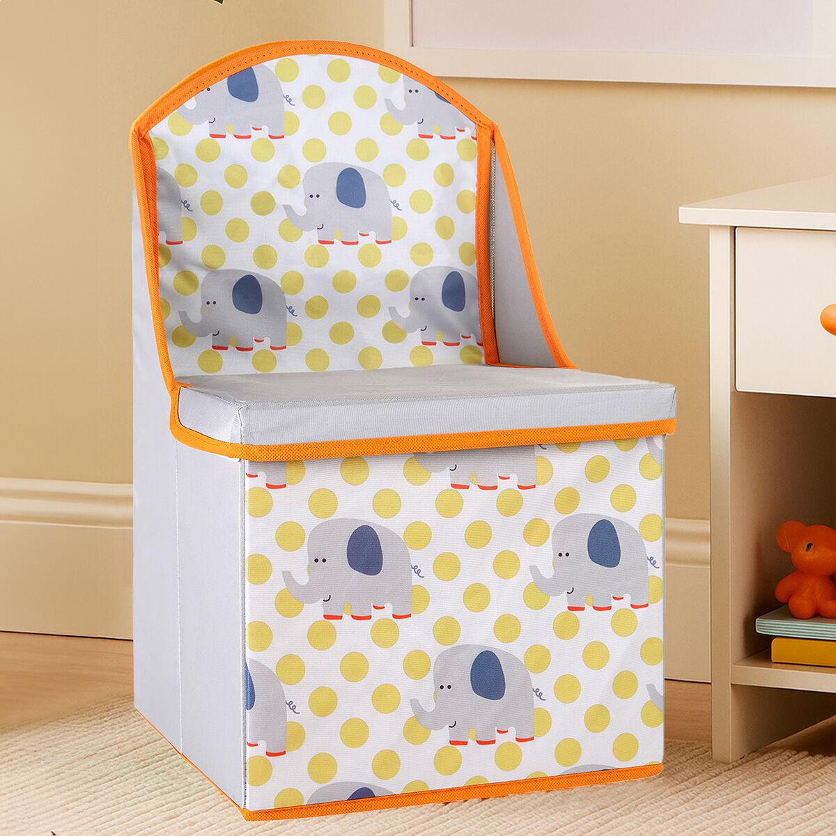 Orsina Elephant Kids Storage Seat – Grey Polyester Toy Ottoman Box
