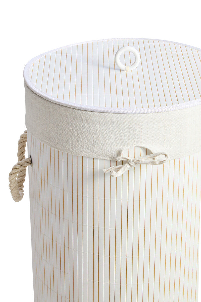 Orsina Round White Bamboo Laundry Hamper – Eco-Friendly Storage