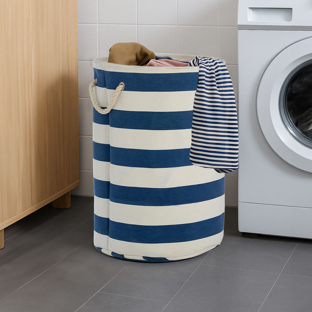 Orsina Nautical Blue and White Striped Laundry Hamper – Coastal Decor