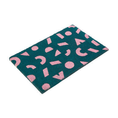Orsina Green Geometric Shapes Coir Doormat – Modern Outdoor Entry Mat