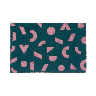 Orsina Green Geometric Shapes Coir Doormat – Modern Outdoor Entry Mat