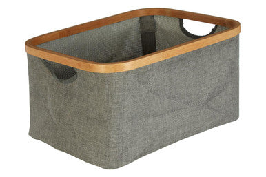 Orsina Carrick Rectangular Storage Basket – Grey Fabric & Bamboo