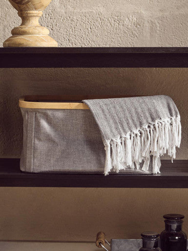 Orsina Carrick Rectangular Storage Basket – Grey Fabric & Bamboo