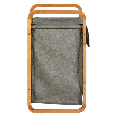 Orsina Carrick Laundry Hamper – Slatted Wood and Grey Fabric Storage
