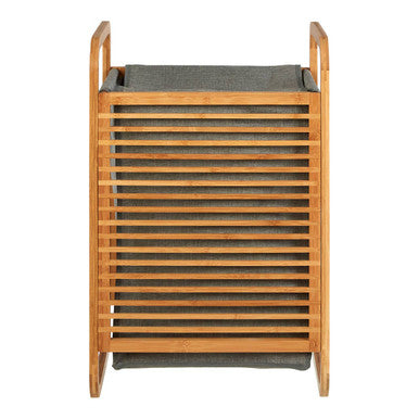 Orsina Carrick Laundry Hamper – Slatted Wood and Grey Fabric Storage