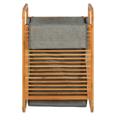 Orsina Carrick Laundry Hamper – Slatted Wood and Grey Fabric Storage