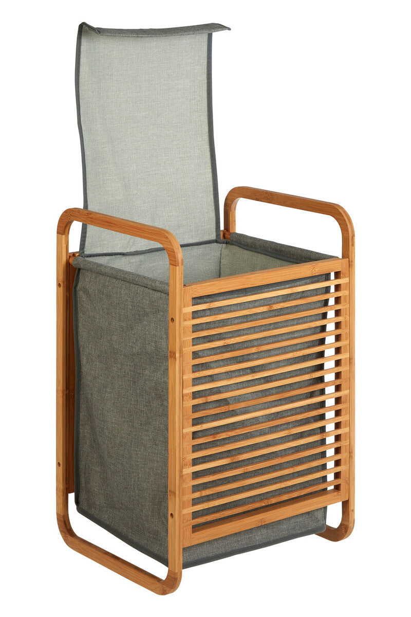 Orsina Carrick Laundry Hamper – Slatted Wood and Grey Fabric Storage