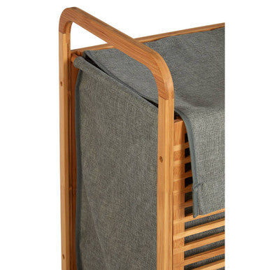 Orsina Carrick Laundry Hamper – Slatted Wood and Grey Fabric Storage
