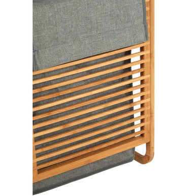 Orsina Carrick Laundry Hamper – Slatted Wood and Grey Fabric Storage