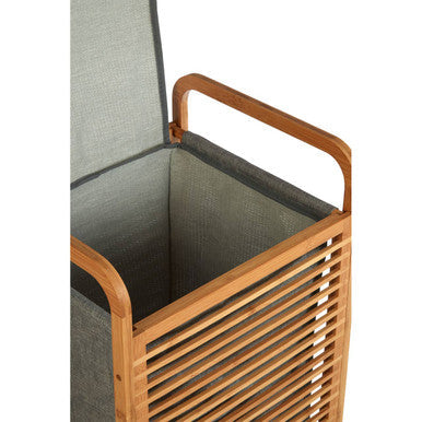 Orsina Carrick Laundry Hamper – Slatted Wood and Grey Fabric Storage