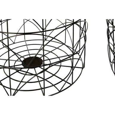 Orsina Hege Set of 2 Black Metal Wire Basket Side Tables with Recessed Tops