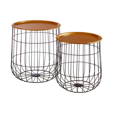 Orsina Hege Side Tables - Set of 2 Brass and Black Metal Wire Frame