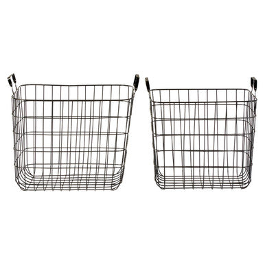 Orsina Rowan Black Wire Storage Baskets – Set of 2 Stackable Metal Bins