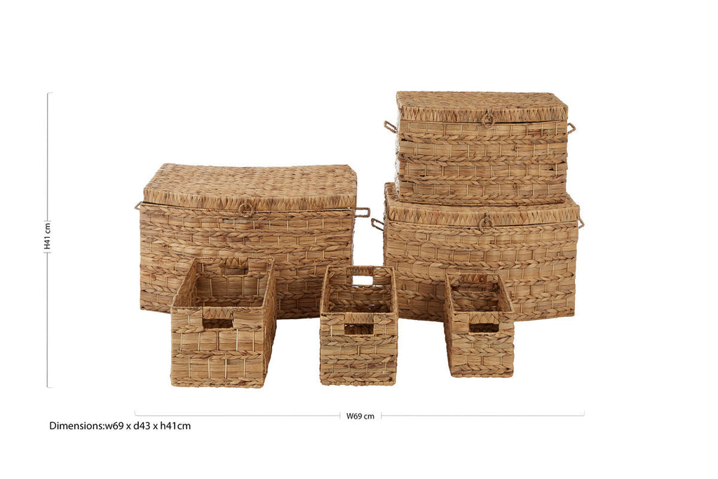 Orsina Water Hyacinth Storage Baskets – Set of 6 Woven Organisers