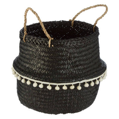 Orsina Small Black Seagrass Basket – Modern Woven Storage Solution