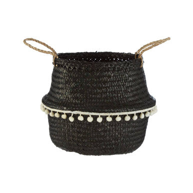 Orsina Small Black Seagrass Basket – Modern Woven Storage Solution