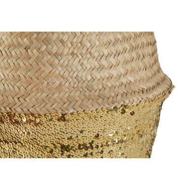 Orsina Gold Sequin Seagrass Basket – Medium Woven Storage Bin