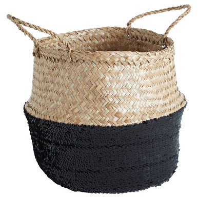 Orsina Small Seagrass Basket – Two-Tone Black and Natural Storage