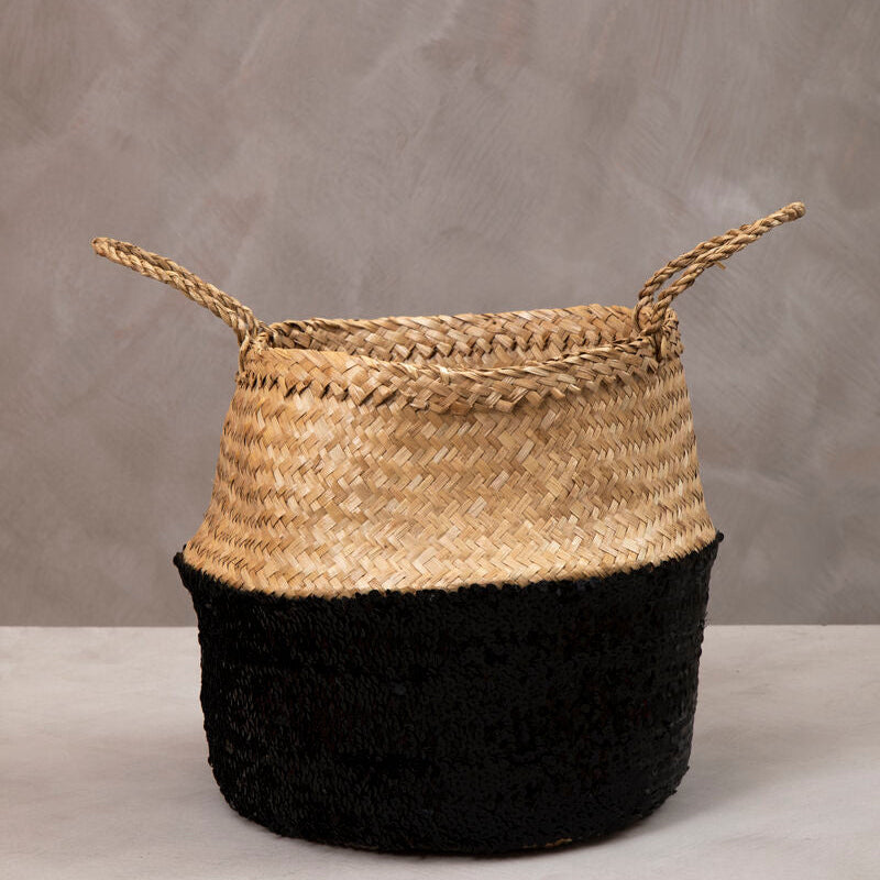 Orsina Small Seagrass Basket – Two-Tone Black and Natural Storage