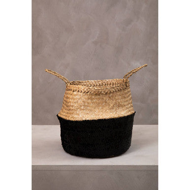 Orsina Small Seagrass Basket – Two-Tone Black and Natural Storage