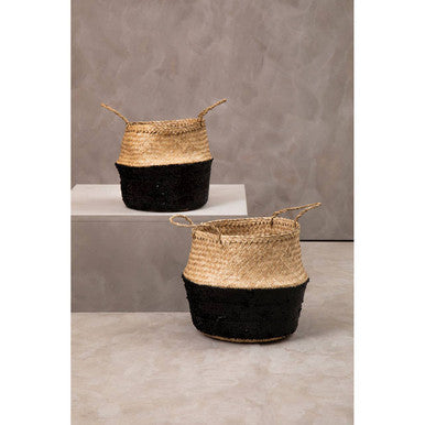 Orsina Small Seagrass Basket – Two-Tone Black and Natural Storage