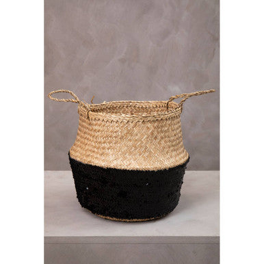Orsina Medium Seagrass Basket – Black and Natural Woven Storage