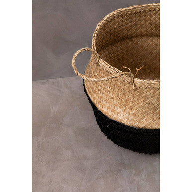 Orsina Medium Seagrass Basket – Black and Natural Woven Storage