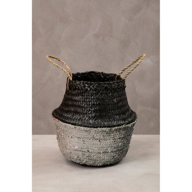 Orsina Small Seagrass Basket – Black and Silver Decorative Storage