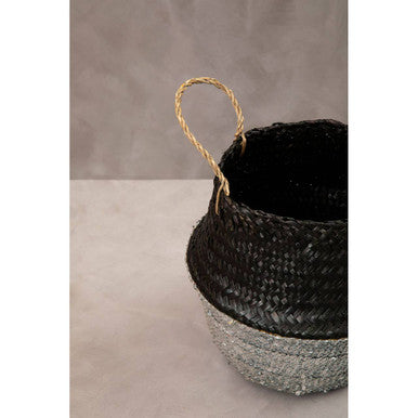 Orsina Small Seagrass Basket – Black and Silver Decorative Storage