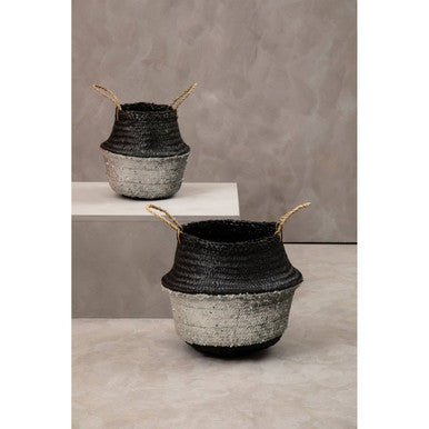 Orsina Small Seagrass Basket – Black and Silver Decorative Storage