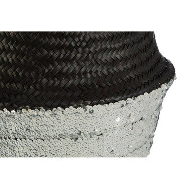 Orsina Small Seagrass Basket – Black and Silver Decorative Storage